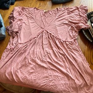 Kori Bliss Pink Ruffle Short Sleeve Blouse - size XL